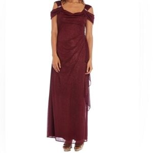 R&M Richards Wine Off-Shoulder Maxi Dress